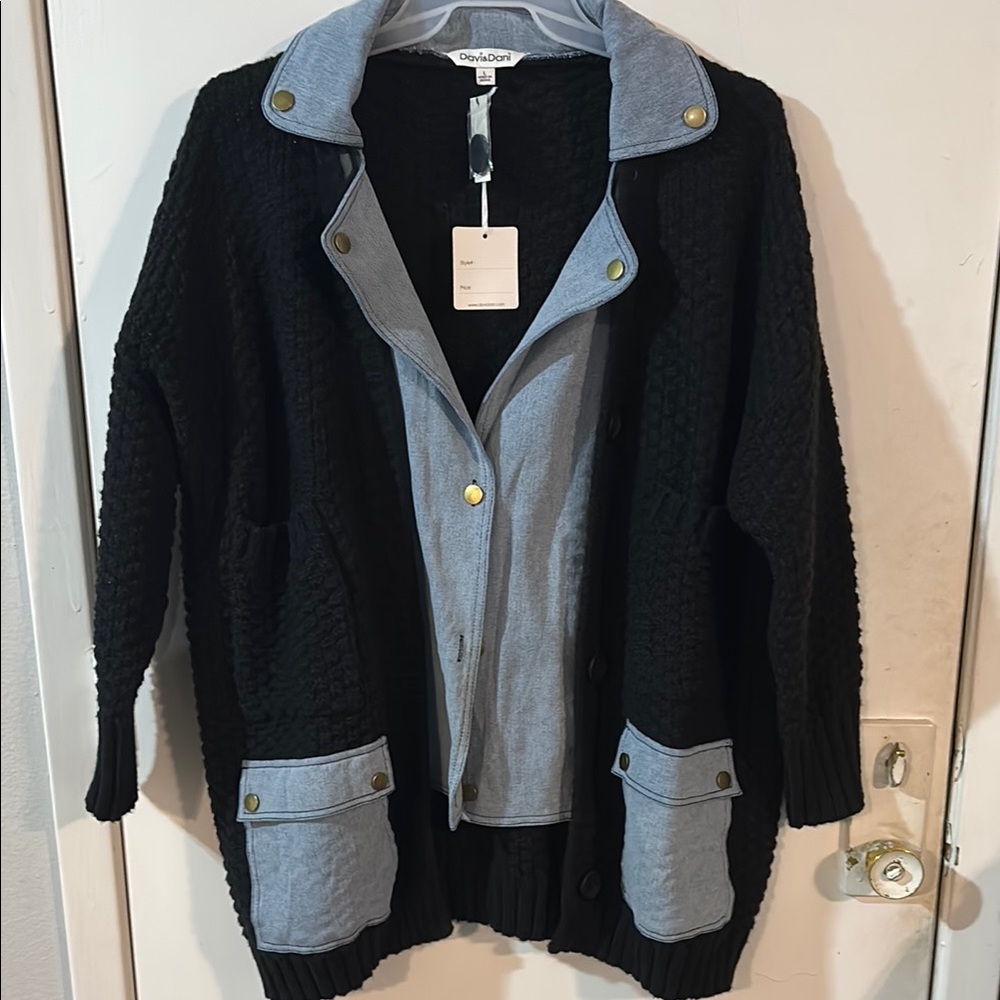 DAVI & DANI Black and Gray Cardigan